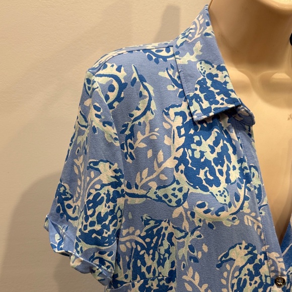 Lilly Pulitzer Peri Turtley Polo Women Size L Dress Sadie Blue White Gold Button - Picture 8 of 13